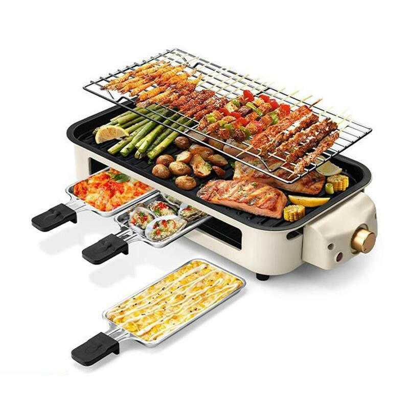 Pukomc 1500W Smokeless Indoor Electric Grill - Non-Stick Plate, 3 Raclette Pans & Dishwasher-Safe Parts for Perfect Steaks, Hot Dogs & More!.