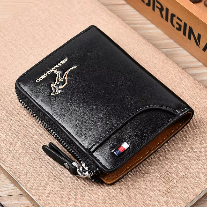 Sleek Men's Luxury PU Leather Wallet with RFID Protection - Stylish Zipper Purse for Business and Everyday Use.