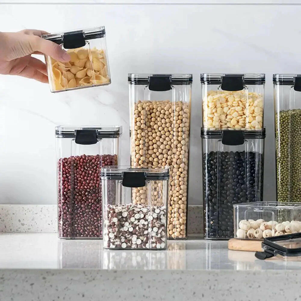 Multipurpose Food Storage Containers Set - Clear Jars with Lids for Cereal, Candy, and Dry Goods.