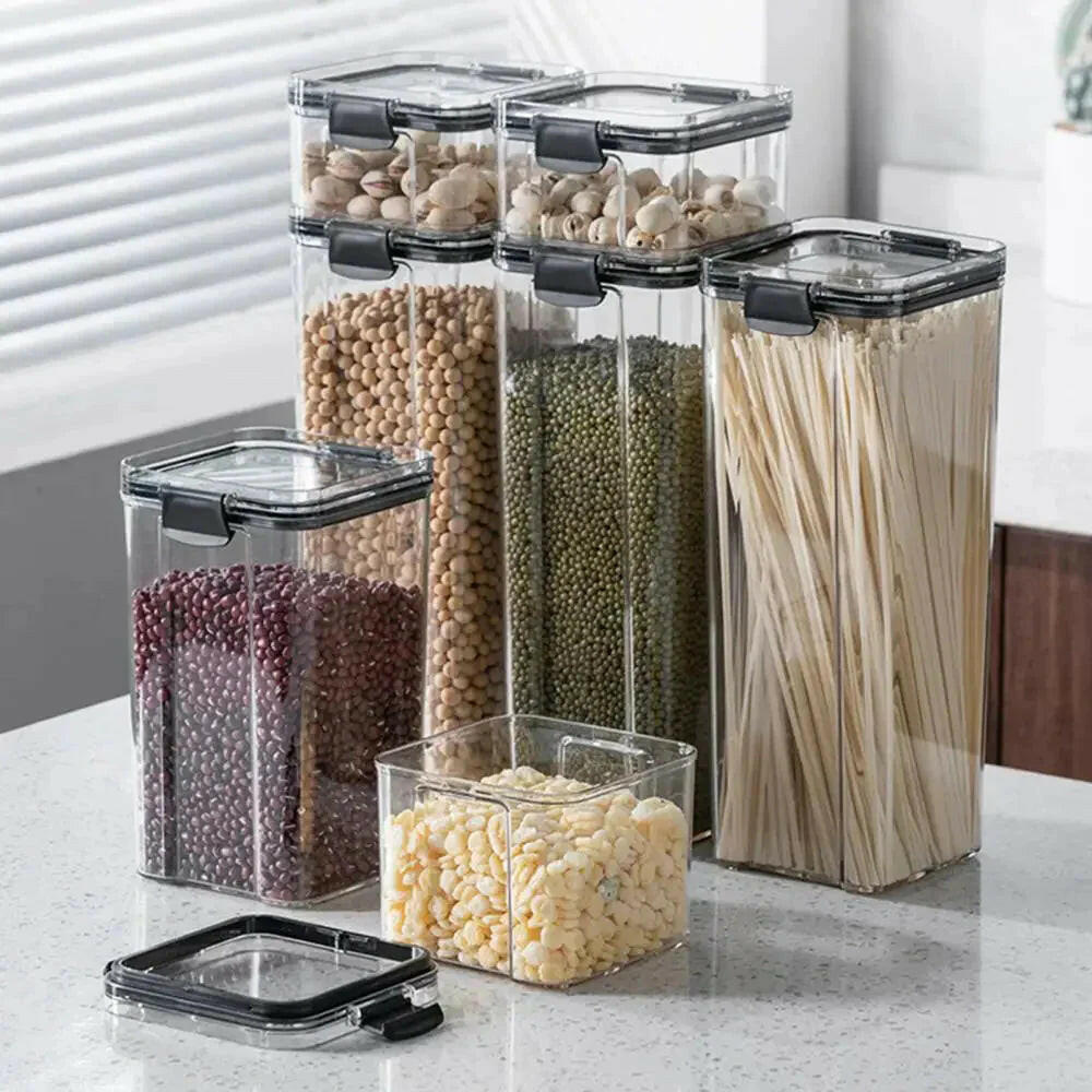 Multipurpose Food Storage Containers Set - Clear Jars with Lids for Cereal, Candy, and Dry Goods.