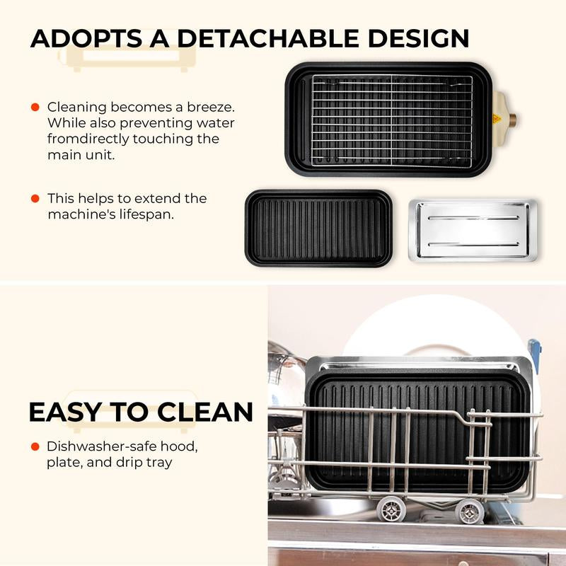 Pukomc 1500W Smokeless Indoor Electric Grill - Non-Stick Plate, 3 Raclette Pans & Dishwasher-Safe Parts for Perfect Steaks, Hot Dogs & More!.