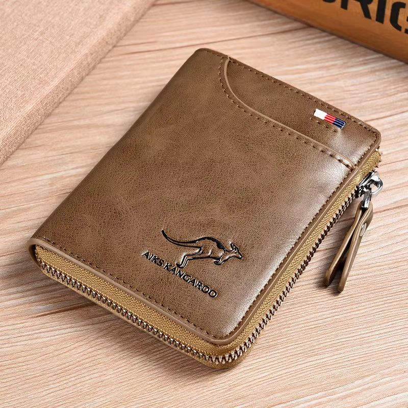 Sleek Men's Luxury PU Leather Wallet with RFID Protection - Stylish Zipper Purse for Business and Everyday Use.
