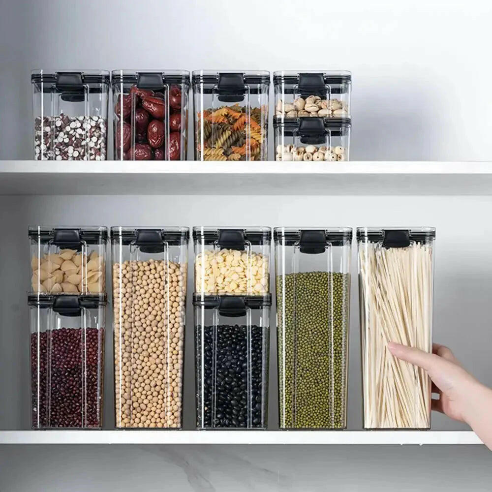 Multipurpose Food Storage Containers Set - Clear Jars with Lids for Cereal, Candy, and Dry Goods.