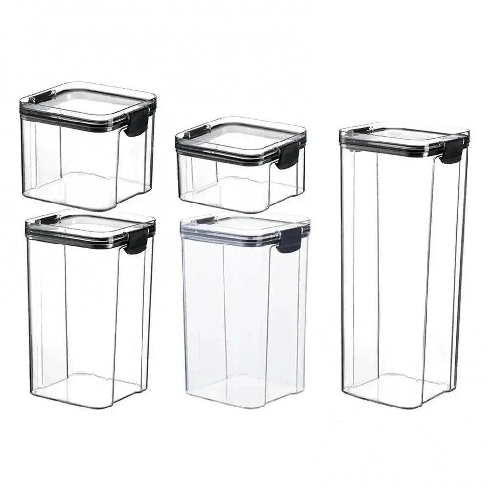 Multipurpose Food Storage Containers Set - Clear Jars with Lids for Cereal, Candy, and Dry Goods.