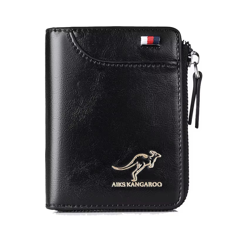 Sleek Men's Luxury PU Leather Wallet with RFID Protection - Stylish Zipper Purse for Business and Everyday Use.