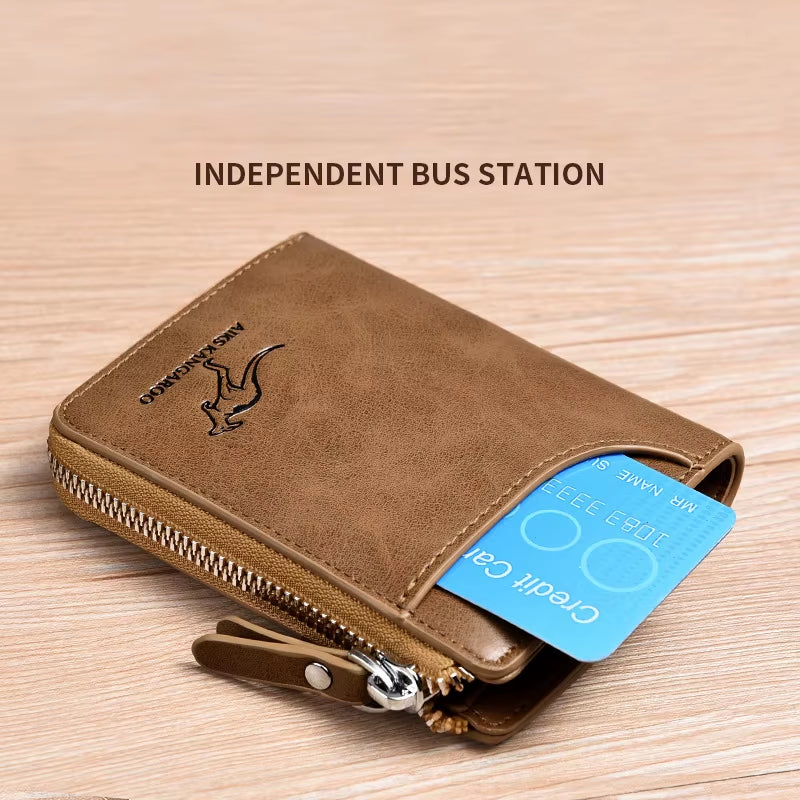 Sleek Men's Luxury PU Leather Wallet with RFID Protection - Stylish Zipper Purse for Business and Everyday Use.