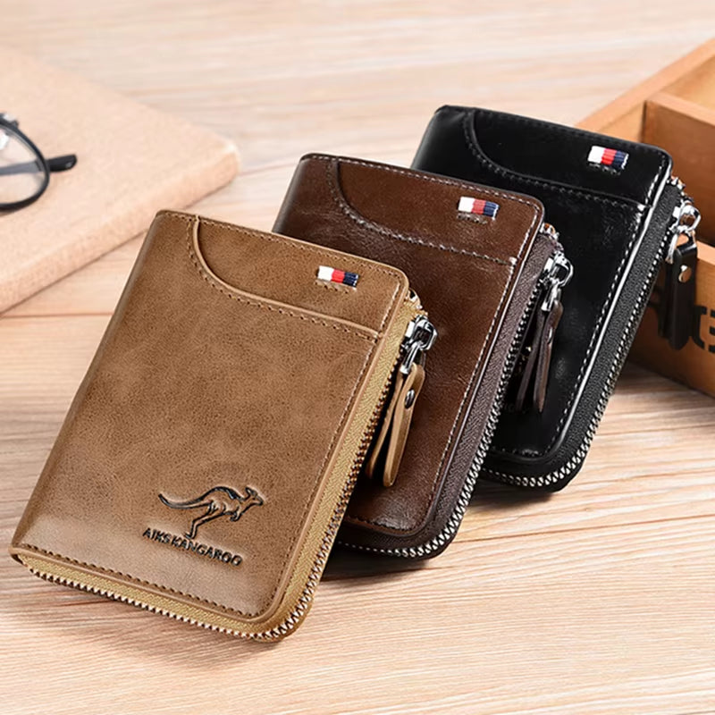 Sleek Men's Luxury PU Leather Wallet with RFID Protection - Stylish Zipper Purse for Business and Everyday Use.