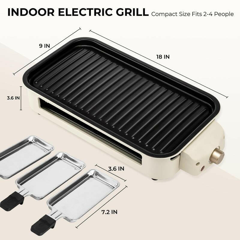 Pukomc 1500W Smokeless Indoor Electric Grill - Non-Stick Plate, 3 Raclette Pans & Dishwasher-Safe Parts for Perfect Steaks, Hot Dogs & More!.