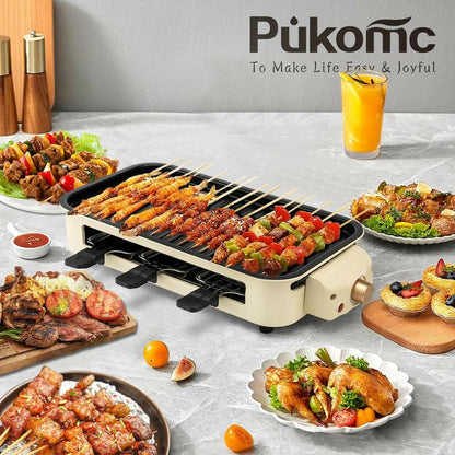Pukomc 1500W Smokeless Indoor Electric Grill - Non-Stick Plate, 3 Raclette Pans & Dishwasher-Safe Parts for Perfect Steaks, Hot Dogs & More!.