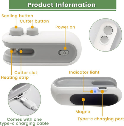 2-in-1 Mini Bag Sealer and Cutter with Rechargeable Battery - Perfect for Snack Preservation!.