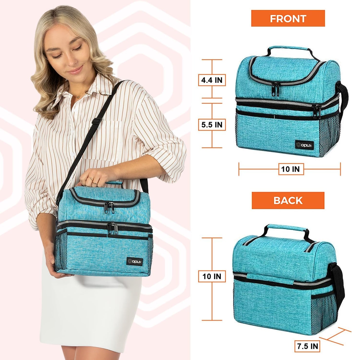 Stylish Insulated Lunch Bag for Men and Women - Large Double Decker Cooler with Dual Compartments, Perfect for Work, School, and Travel - Aqua Turquoise 12L.