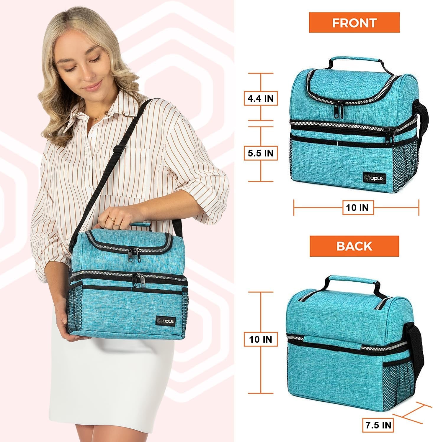 Stylish Insulated Lunch Bag for Men and Women - Large Double Decker Cooler with Dual Compartments, Perfect for Work, School, and Travel - Aqua Turquoise 12L.