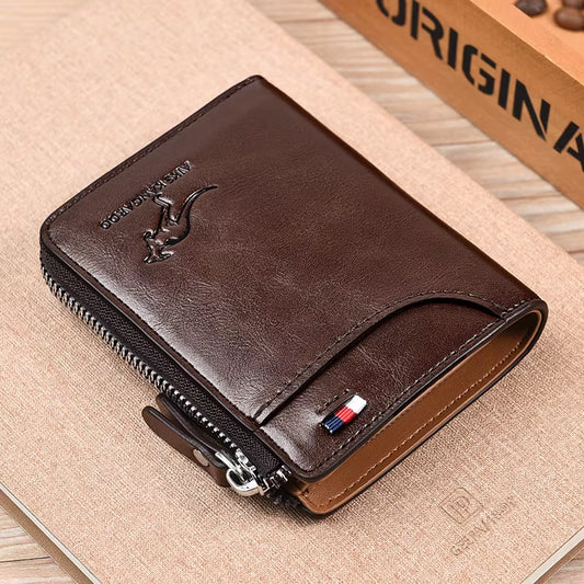Sleek Men's Luxury PU Leather Wallet with RFID Protection - Stylish Zipper Purse for Business and Everyday Use.