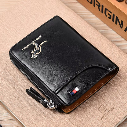Sleek Men's Luxury PU Leather Wallet with RFID Protection - Stylish Zipper Purse for Business and Everyday Use.