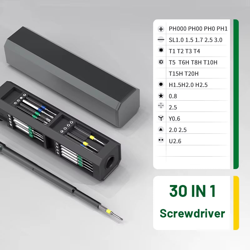 Ultimate Precision Screwdriver Set: 30 in 1 Multifunctional Magnetic Tool Kit for Phones, Watches, and More.