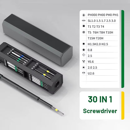 Ultimate Precision Screwdriver Set: 30 in 1 Multifunctional Magnetic Tool Kit for Phones, Watches, and More.