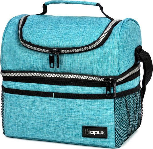 Stylish Insulated Lunch Bag for Men and Women - Large Double Decker Cooler with Dual Compartments, Perfect for Work, School, and Travel - Aqua Turquoise 12L.