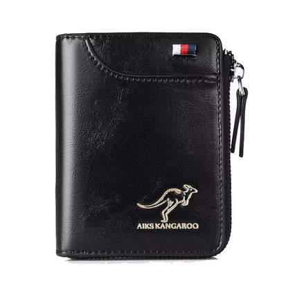 Sleek Men's Luxury PU Leather Wallet with RFID Protection - Stylish Zipper Purse for Business and Everyday Use.