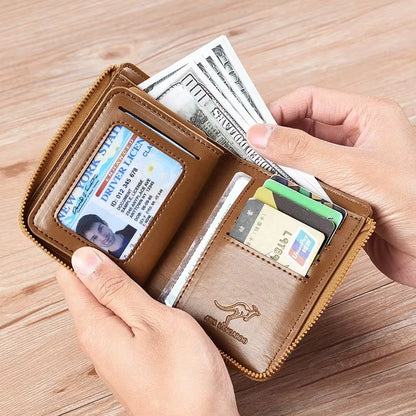 Sleek Men's Luxury PU Leather Wallet with RFID Protection - Stylish Zipper Purse for Business and Everyday Use.
